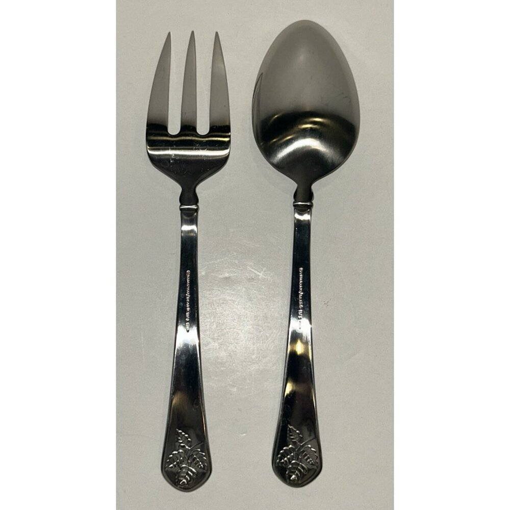 Yamazaki Gear TAPESTRY BOUQUET Serving Spoon and Fork Set Preowned Nice! - Picture 11 of 11